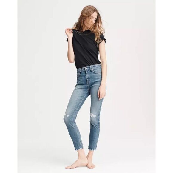 Rag & Bone Nina High Rise Ankle Skinny Raw Hem Jeans Size 26 - Picture 1 of 10
